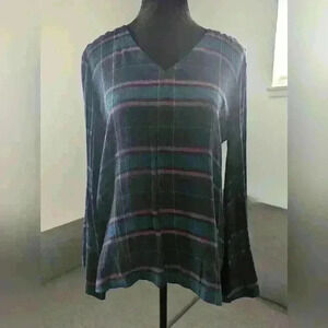 Loft Blouse Plaid Bell Sleeve Pullover V-Neck Small Preppy Girl